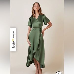 Olive satin wrap bridesmaid dress size XS